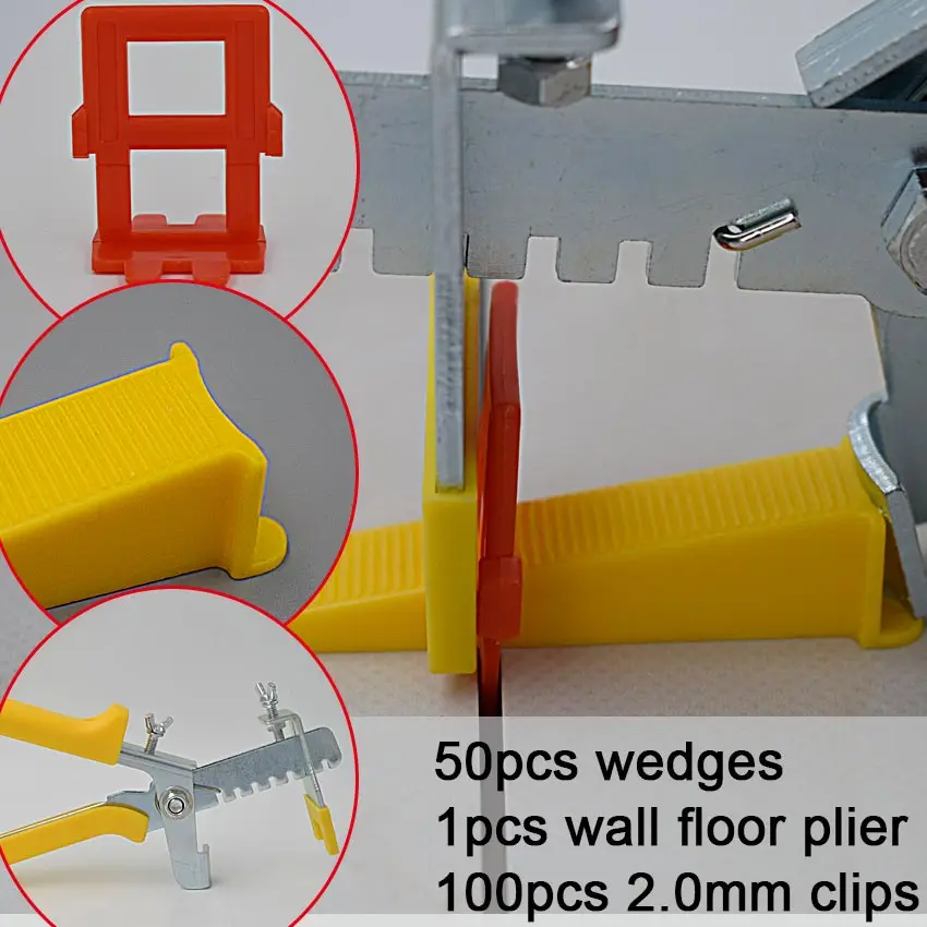 Tile Leveling System 50 Wedges 100 2mm Clips 1 Plier Accessories