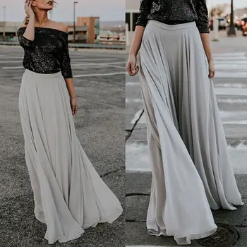 

HIRIGIN Soft Women Long Summer Loose Skirts Lady Boho Flare Pleated Casual Party Maxi Long Beach Skirt