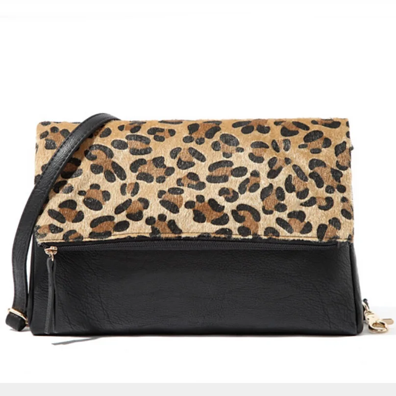Women Leopard Print Messenger Bags Patchwork Leather Crossbody Shoulder