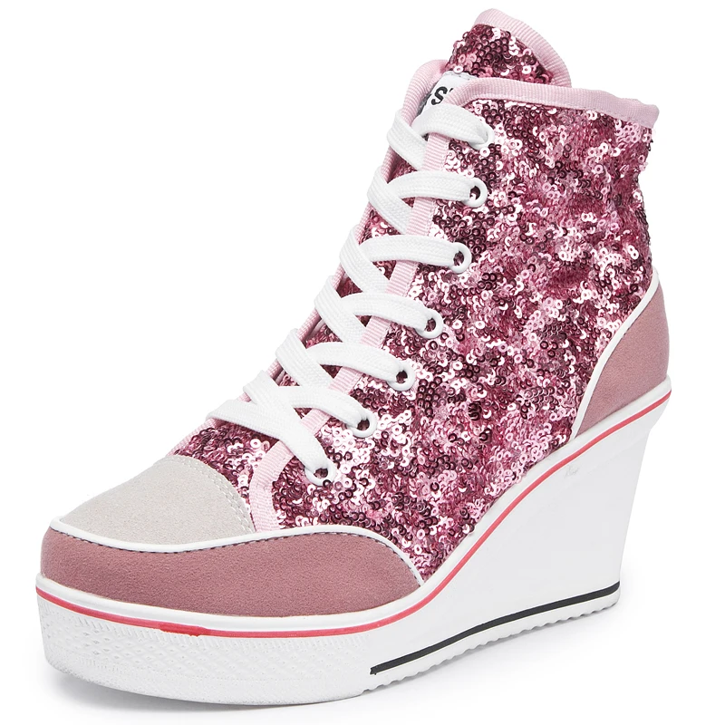 womens glitter wedge sneakers