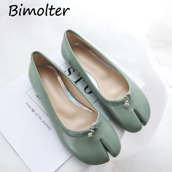 

Bimolter 2019 Princess Consise Style full grain Leather Cute Sweety Girls Classic Large Size Slip On Flats With Flip Flop FC130