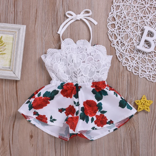 US $5.18 Pudcoco Summer Newborn Baby Girl Clothes Sleeveless Lace Flower Print Strap Romper Jumpsuit One-Pie