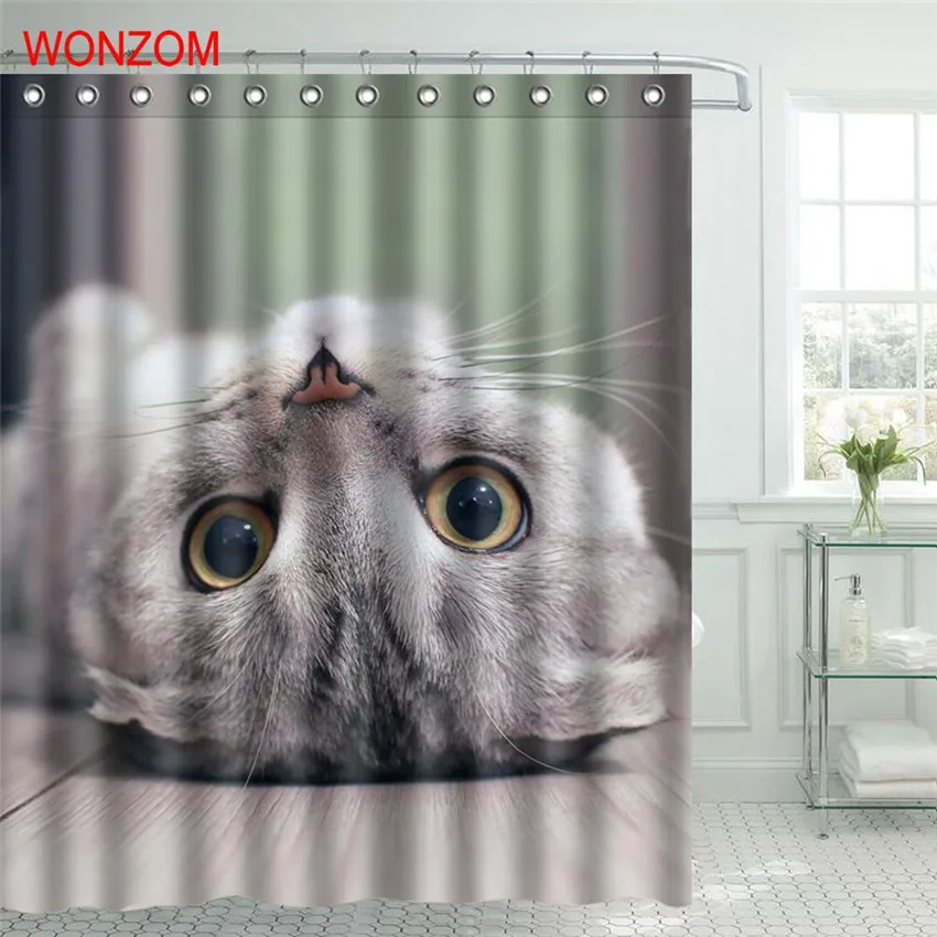 

WONZOM 3D Waterproof Animal Shower Curtain With Hook Cat Bathroom Curtain High Quality Polyester Bath Cuntain For Home Decor