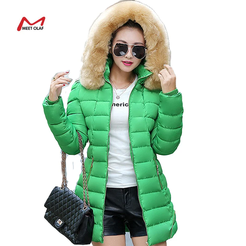 

2015 Winter Women Coat Hooded Long Wadded Fashion Fur Collar Warm Coats  Outerwear Thicken Parkas Down Jacket For Female yl1301