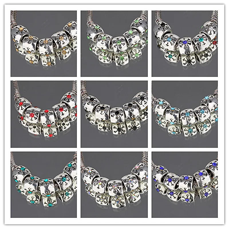 5pcs Retro CRYSTAL silver SPACER BEADS FIT European Beads Charm Braceletin Garment Beads from