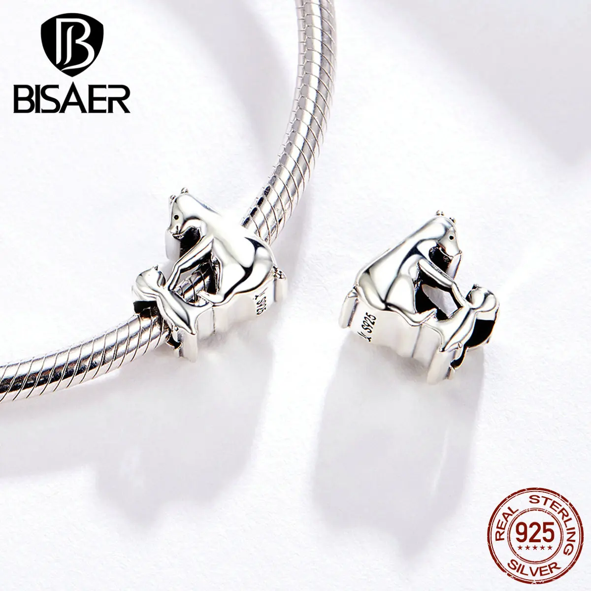 

Bisaer Family Charms Pure Sterling Silver 925 Baby Polar Bear Charms Beads Fit Original Charm Bracelets DIY Jewelry HSC1207