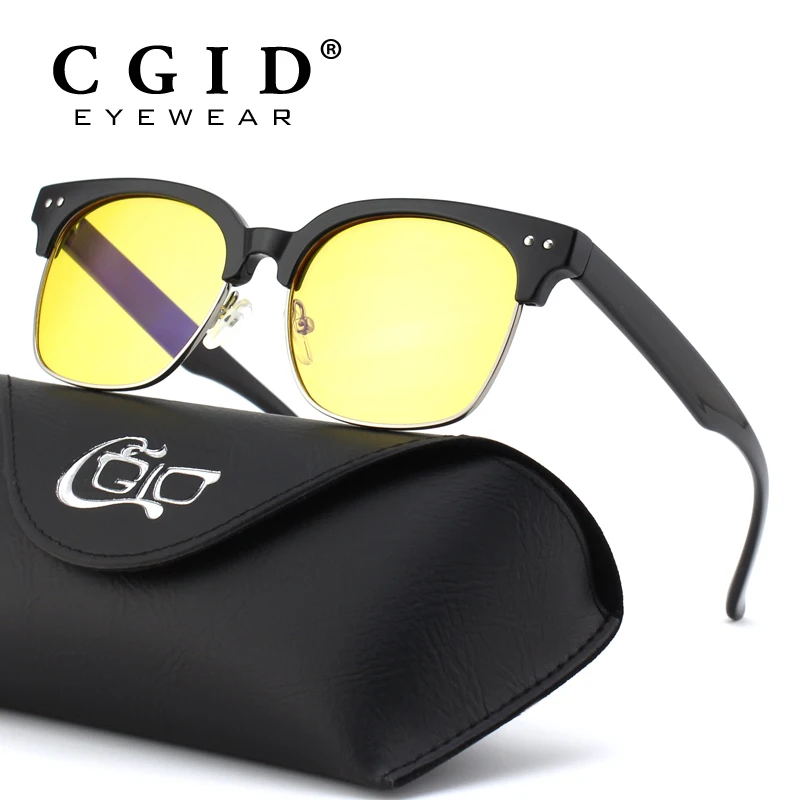 

CGID Retro Vintage Anti Blue Rays Computer Glasses PC Gaming Goggles with Square TR90 Frame Yellow Lens for Men CY44