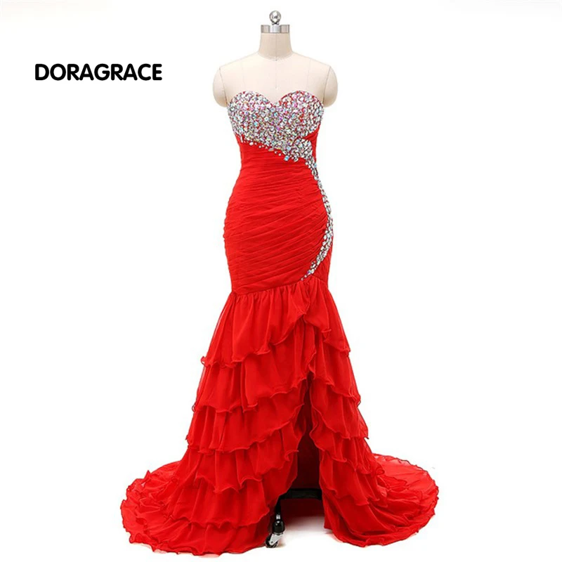 

robe de soiree Glamorous Sweetheart Lace-up Floor-Length Mermaid Crystal Prom Dress Long Evening Dresses DGE030