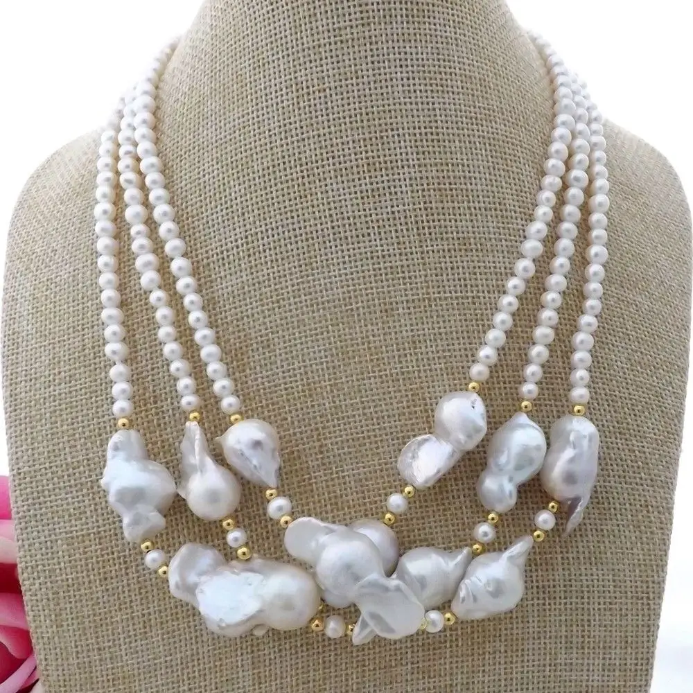 

K111707 19" 3Strands White Keshi Pearl Necklace