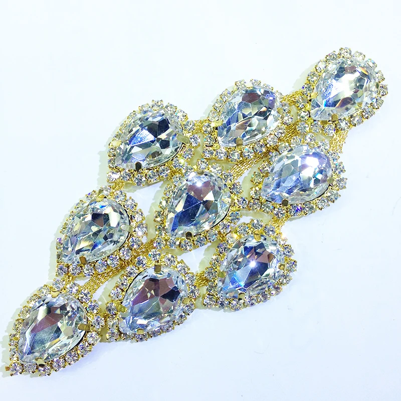 Buy 6x11cm Rhinestone Applique Gold Base Clear Crystal