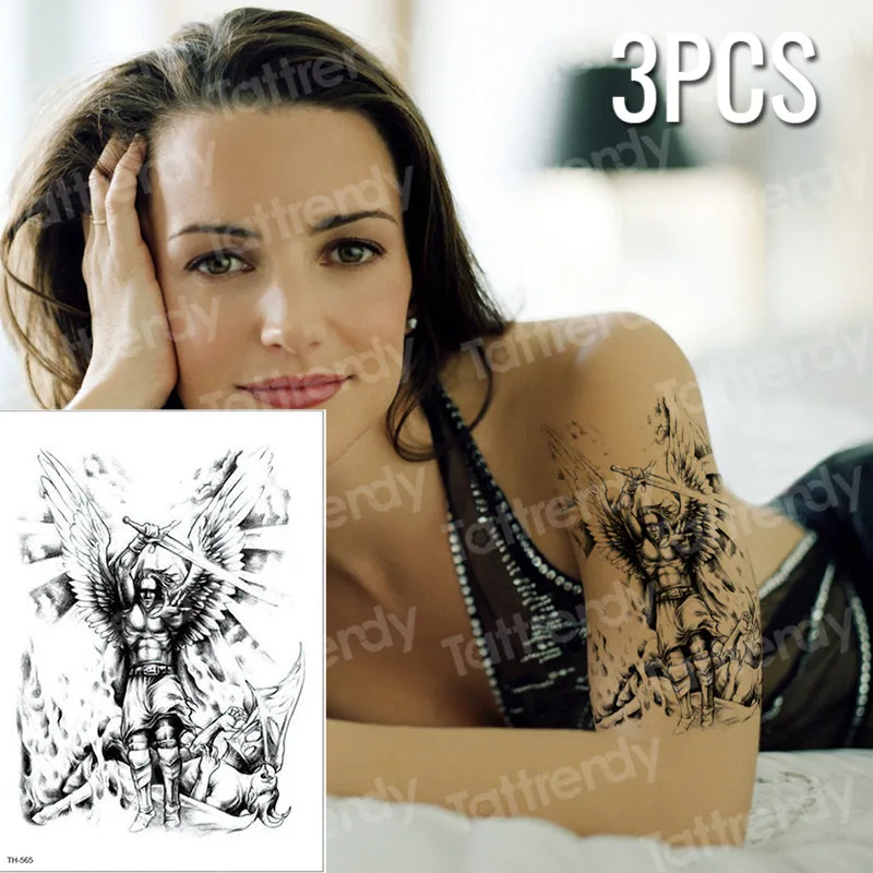 

3pcs/lot Male god with large wings Kill the devil Temporary tattoo sticker Body painting makeup Scar concealer Masquerade girls