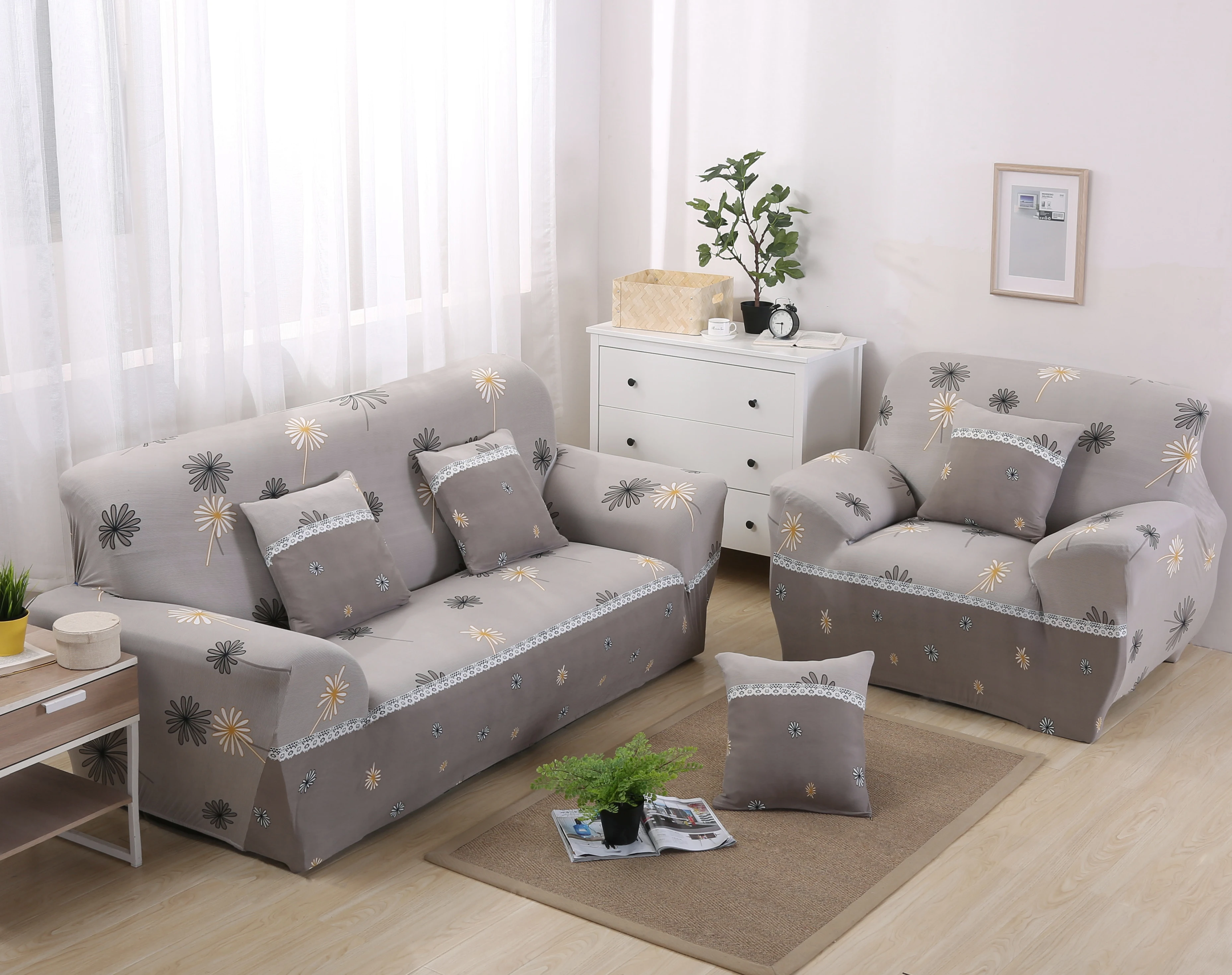 Monily Flower Sofa-slipcover Плотная пленка универсальная Нескользящая эластичная Cubre диван