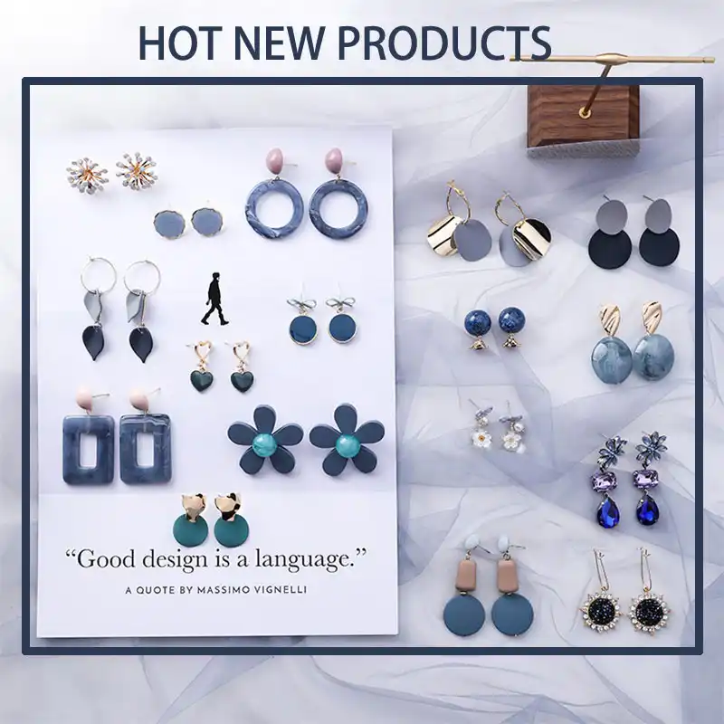 Летние синие геометрические акриловые серьги неправильное Золотое металлическое растение Цветы Окрашенные Висячие женские серьги вечерн...