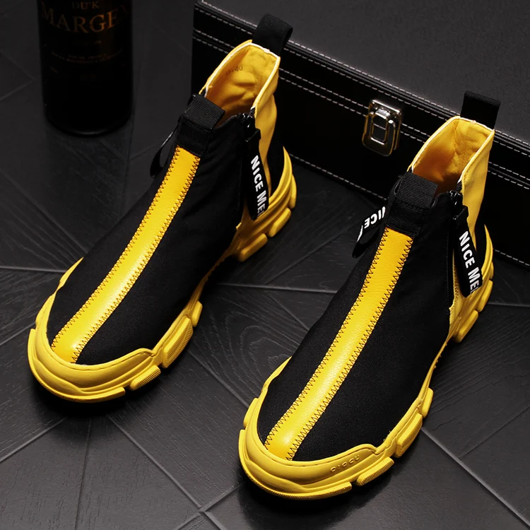 

New men's breathable high-top shoes fashion tide men's boots breathable canvas shoes wild Zhongbang men's cowboy boots