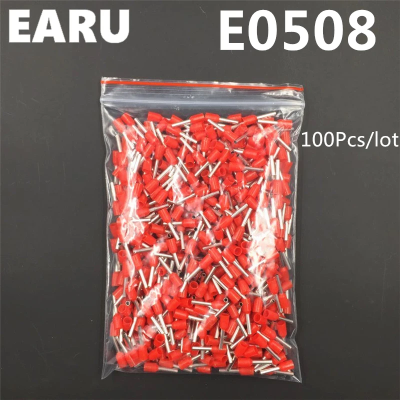 

100Pcs E0508 Tube Insulating Insulated Terminal 0.5MM2 22AWG Cable Wire Connector Insulating Crimp E Black Yellow Blue Red Green