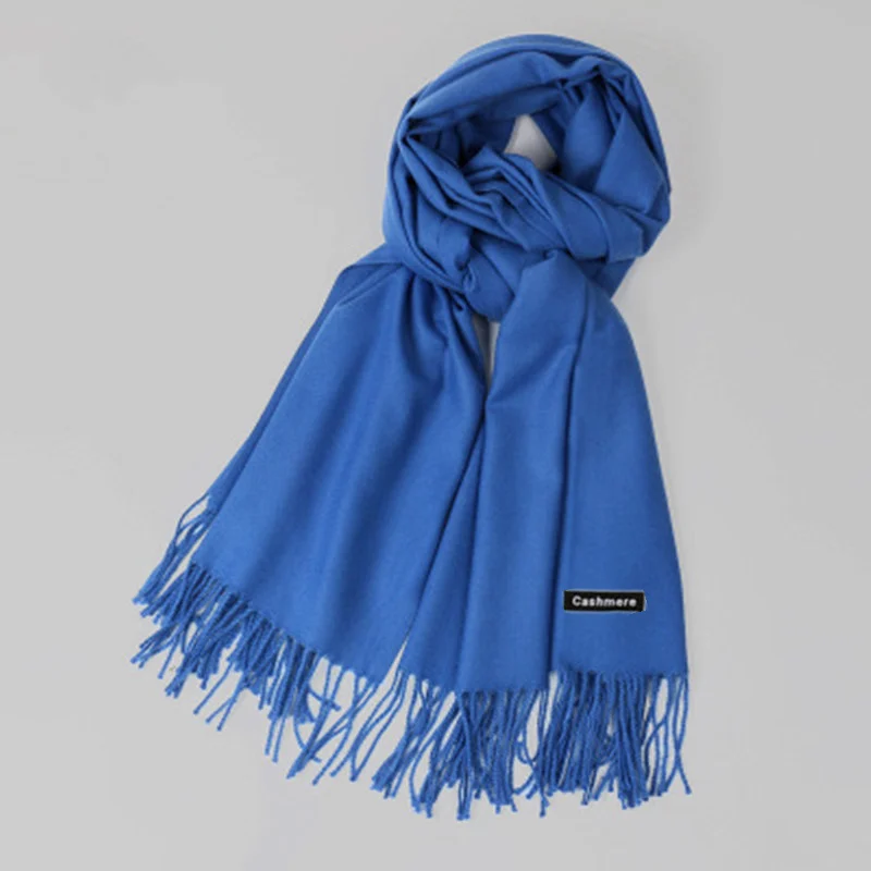 Модный женский шарф 70 см* 200 см, кашемировый шарф высокого качества, Женская однотонная большая накидка, шаль, гладкие мягкие теплые зимние шарфы - Цвет: Dark Blue