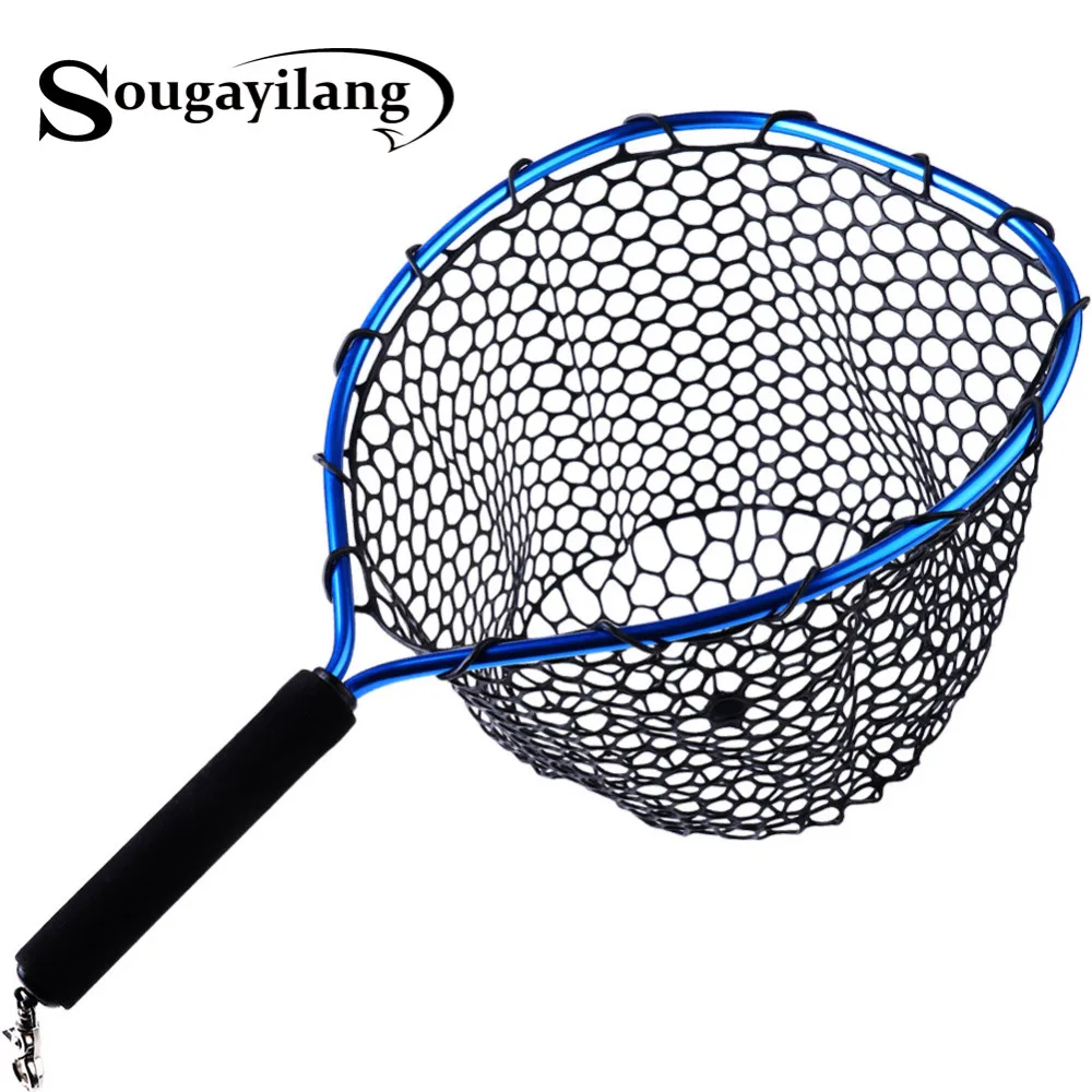 Sougayilang Foldable Fly Fishing Brail Blue Soft Rubber Landing Net 54x30x24cm Eva Handle Fly