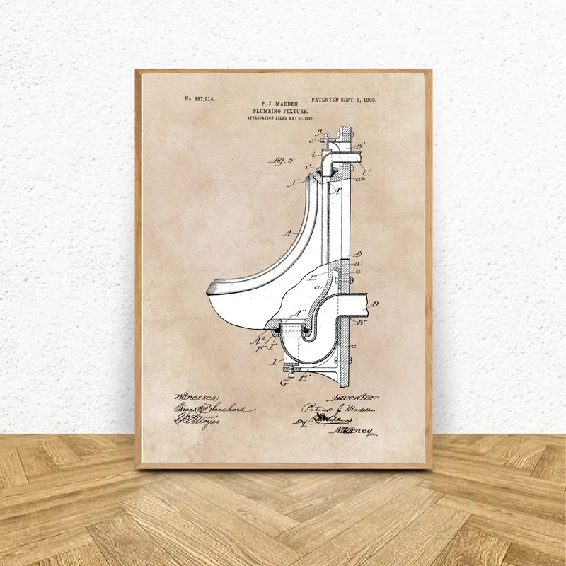 

1908 Plumbing fixture patent Art Canvas Poster Home Decor