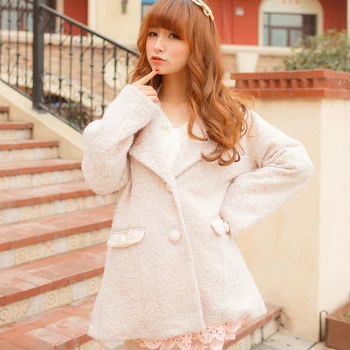 

Princess sweet lolita coat Japanese sweet soft sister BF wind pure color system collar with long and warm coat women UF147