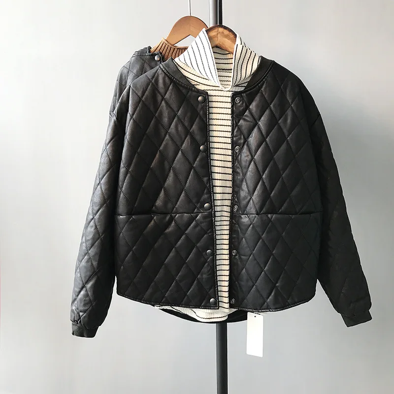 Куртка женская с длинным рукавом из искусственной кожи в байкерском стиле|pu leather