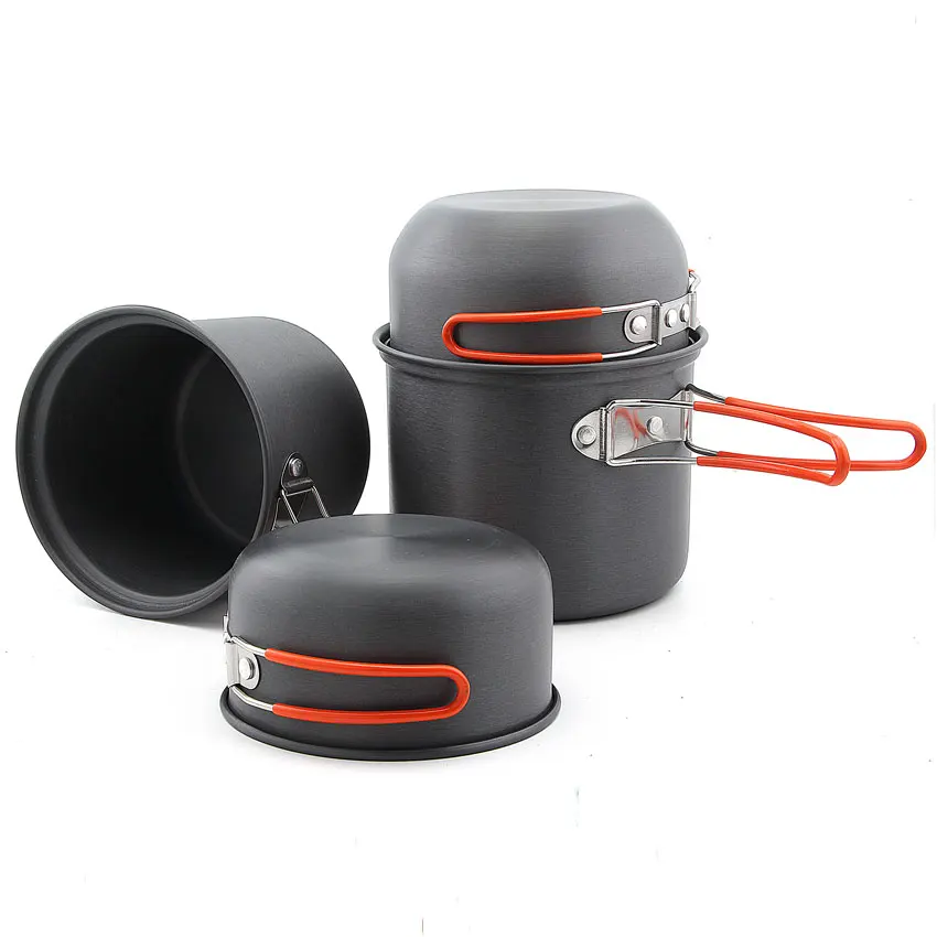 FMC-208 portátil al aire libre 4 unids/set viajes de Camping 2-3People Picnic utensilios de cocina olla