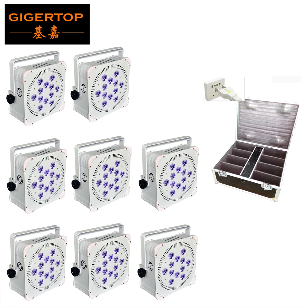 

Charging Flight Case 8in1 Packing 8XLOT White Cover 12x18W Battery Powered Wireless Led Par Light RGBWA Purple 6in1 Color Mix