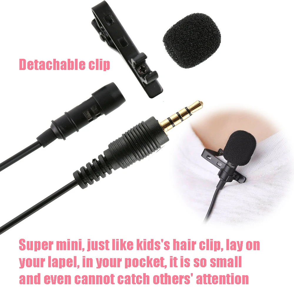 Microphone Detachable Clip Lapel Mic For Iphone Samsung Huawei P30 pro 1.5M Portable Mini Stereo HiFi Sound Quality Condenser