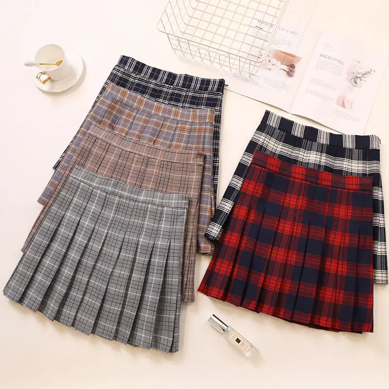 

Korean Style Women Pleated Skirt Summer High Waist Japanese Sweets Plaid Mini Skirt School Girl Saia Colegial Jupe Plisse Femme