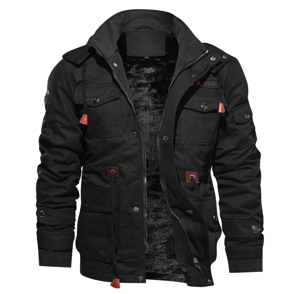 Большой размер мужская зимняя куртка s толстое пальто с капюшоном Военная куртка пилот верхняя одежда зимняя куртка - Цвет: Black