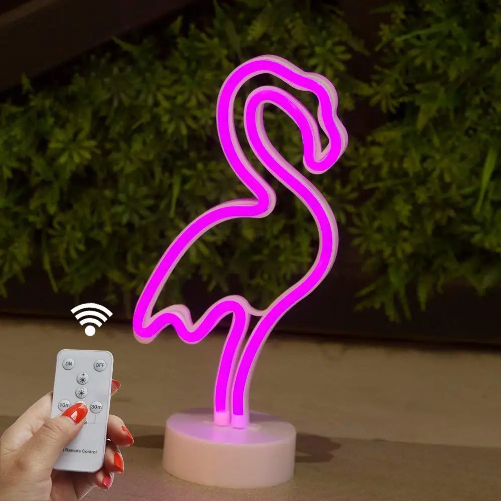 

DELICORE Remote Control Flamingo Pineapple Cactus Shaped LED Neon Night Light with Base Table Lamp for kids room holiday