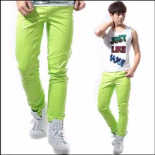 Флуоресцентные зеленые кожаные брюки мужские парикмахеры индивидуальность блестящие кожаные брюки бар ночной клуб сценический для певца костюмы 27-40