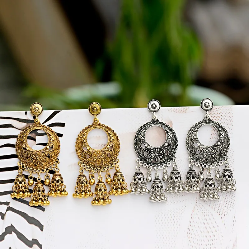 Винтажные женские круглые цыганские серьги Jhumka египетские полые цветочные