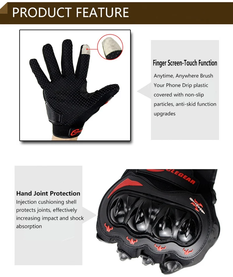 Breathable Motorcycle Full Finger Glove Screen-Touch Motocross Off Road Gloves ATV Racing Guante Black Gloves CYCLEGEAR CG666