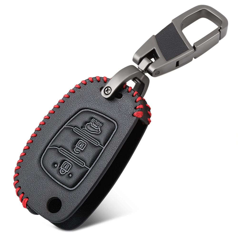 

Car Leather Flip Key Cover Case Holder Protector Shell Keychain For Hyundai I10 I20 IX25 IX35 IX45 Elantra Accent Car Styling