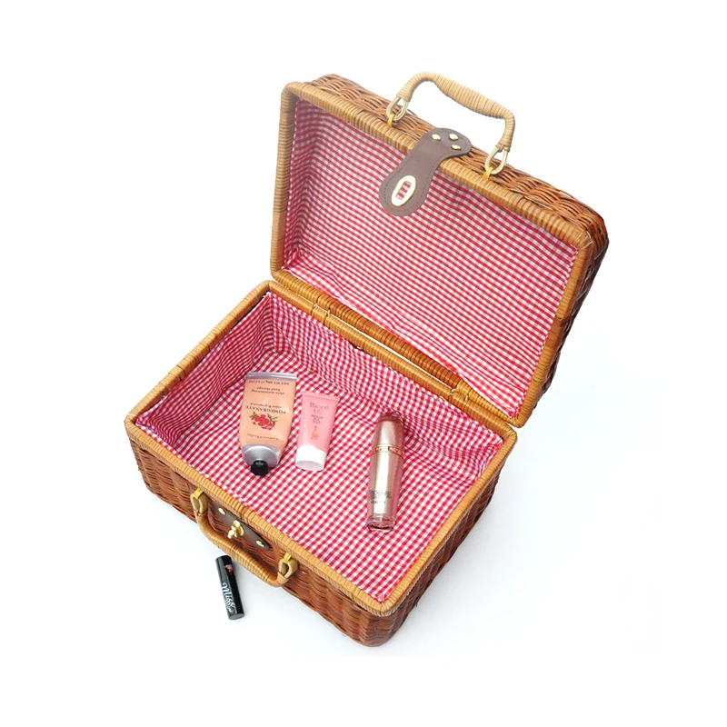 WCIC ящик для путешествий имитация винтажного ювелирного держателя ручной работы тканая Сумочка Плетеный чемодан для пикника ротанговый ящик для хранения