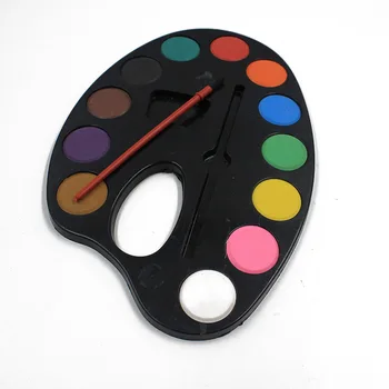 

Hot Sale Solid gouache paint set with 12 Colors Watercolor Paint Cake Palette art supplies in case for kids painting utensils