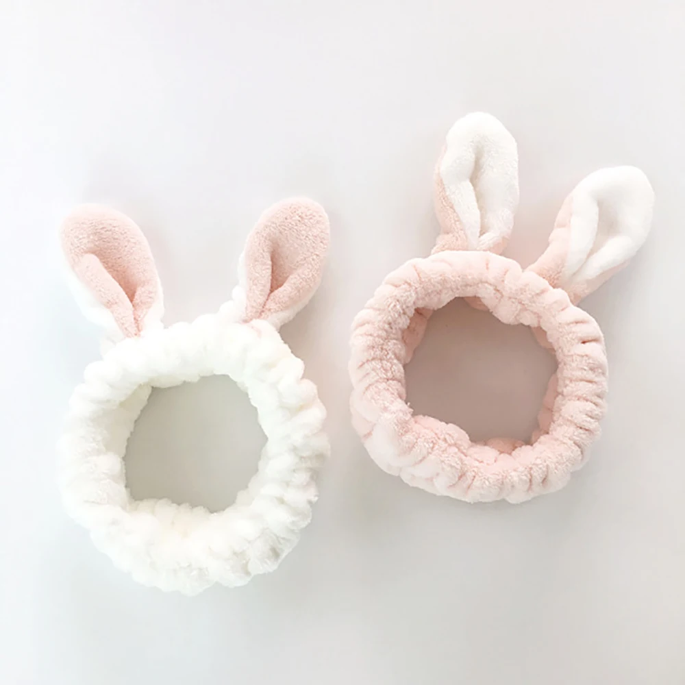 Korean Women Cute Bunny Ears Headband Comfortable Wash Face Bathe Hair Holder Elastic Head Band For Girl Hairband Hair Accessory