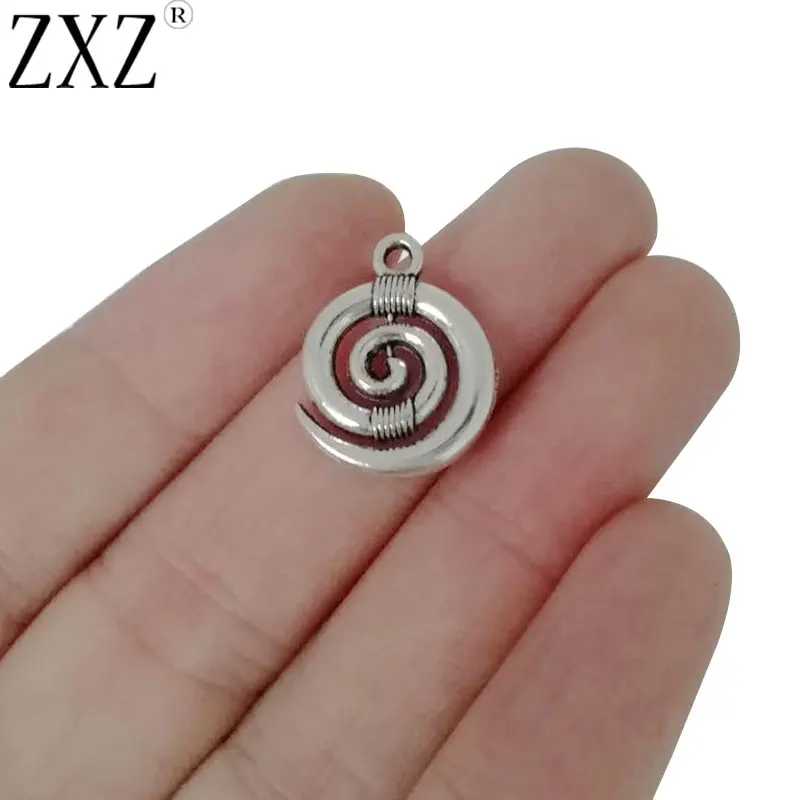 

ZXZ 10pcs Antique Silver Tone Spiral Swirl Charms Pendants Beads for Jewelry Making Findings 19x15mm