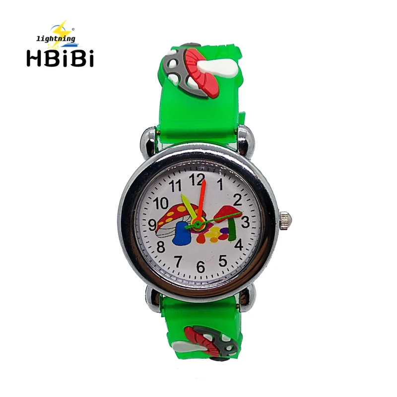 

New listing !! 3D flower green plant mushroom watch kids watches children love boys girls clock rubber strap quartz wrist watch