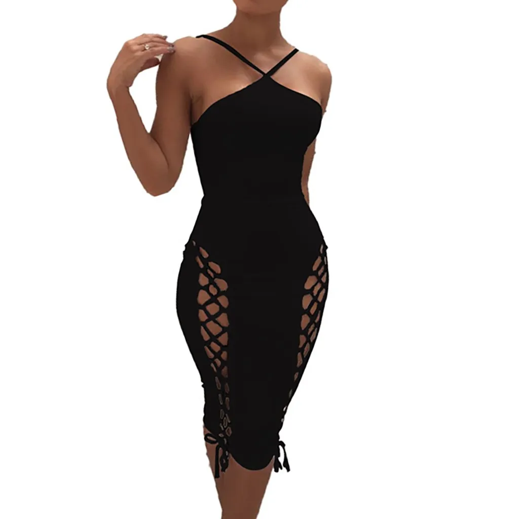Women's Clothing Dresses New Fashion Ladies Casual Summer Dress Sexy Solid Color Tight Sling Off Shoulder Tights Slim Dress 301A