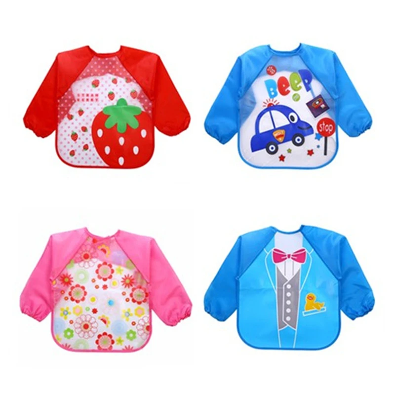 

Cute Cartoon animals Baby Bibs Long Sleeve Apron Smock Soft Feeding Waterproof Colorful children Bib Burp Clothes baby bib boy