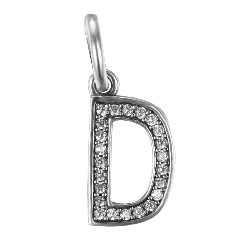 free shipping 100 925 sterling silver initial letter D with CZ dangle