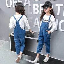 Девочек джинсы. Модные детские комбинезоны детские ковбойские брюки на лямках, подходит для: 3 5 7 Для детей 9, 10, 12, 14 лет