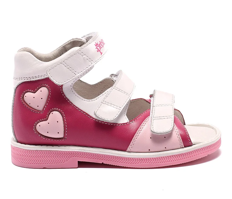 Princepard/Новинка года; Летние ортопедические туфли для девочек; ортопедические сандалии из натуральной кожи с рисунком сердца для детей; розовые сандалии для детей - Цвет: pink