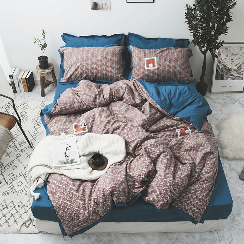 

2018 Scandinavian Brown Checkered Bedlinens Duvet Cover Set 100% Cotton Bedding Twin Queen King Flat Sheet Pillowcases