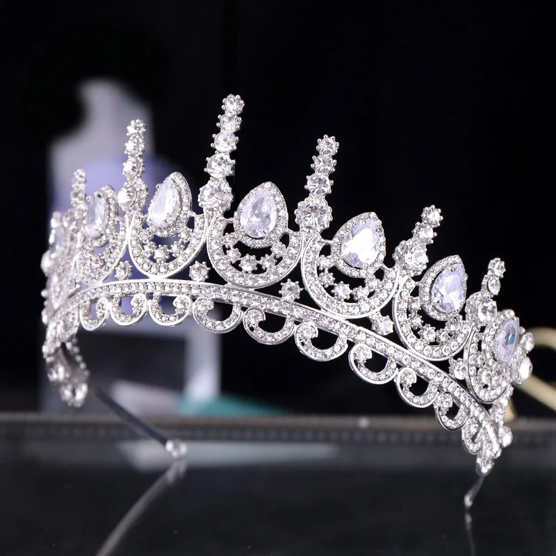 

Ladies Large Party Delicate Headwear Women Big Drop Shape Crowns Bridal Wedding Luxury Shining Rhinestone Tiara Headpieces