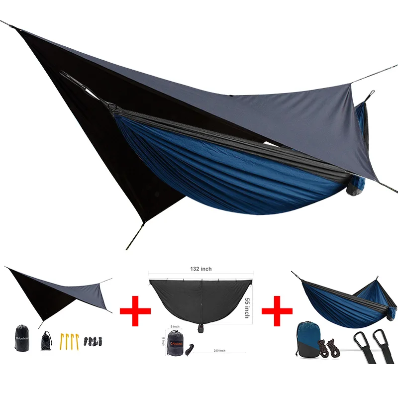 

ACEHMKS easy to set mosquito net portable double 2 person hammock waterproof rain tarp can be used as a mat 3 in one packet