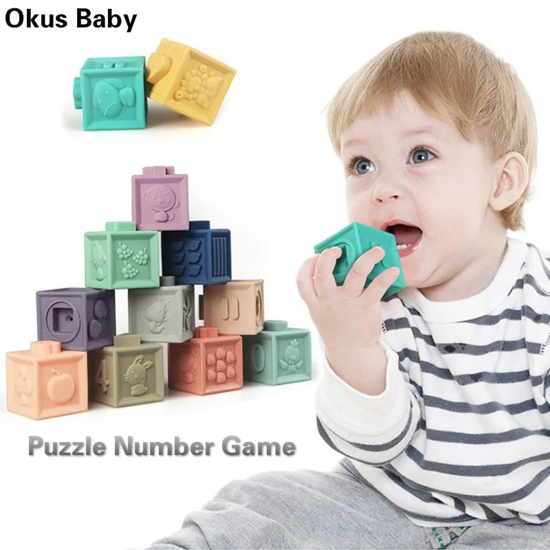 

2019 Newest Soft Silicone Building Blocks 3D Touch Hand Ball Blocks Baby Grasp Ball Toys Fun Rubber Teethers Squeeze Kids Toys