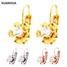 XUANHUA, опт, серьги в виде цветка из нержавеющей стали с камнями, модные ювелирные изделия, серьги-гвоздики для женщин, ювелирные серьги