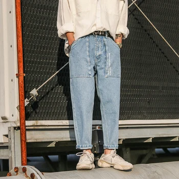 

New Men Fashion Casual Loose Denim Harem Pants Male Jeans Trousers Japan Harajuku Streetwear Hip Hop Pant